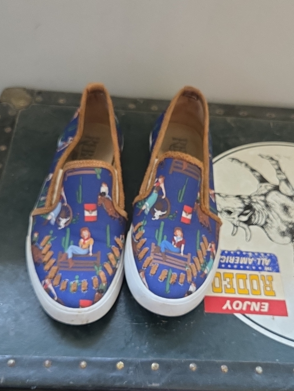 Woman's Reba Justin- Canvas Shoes in Royal Blue with Rodeo Print